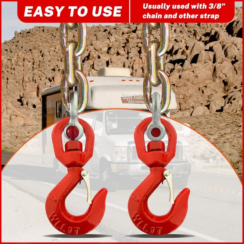 HENBOW 1 Ton Swivel Lifting Hooks and D Ring Shackles,G80 Chain Hooks with 3/8" Shackle,2200Lbs Safety Load Limit,Heavy Duty Alloy Steel Round Rotating Sling Towing Log Hook - Image 5